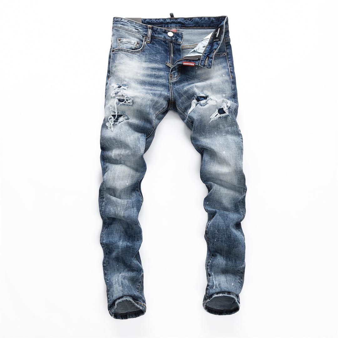 DSQ2 Men's Slim Fit Ripped Jeans – Dark Wash Stretch Denim