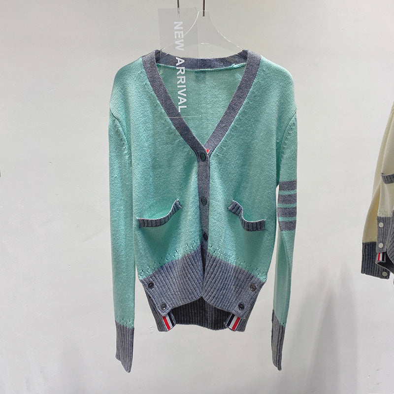 Thom BrowneWomen's Four-Bar Wool Cardigan - Premium Cotton Button-Front Sweater