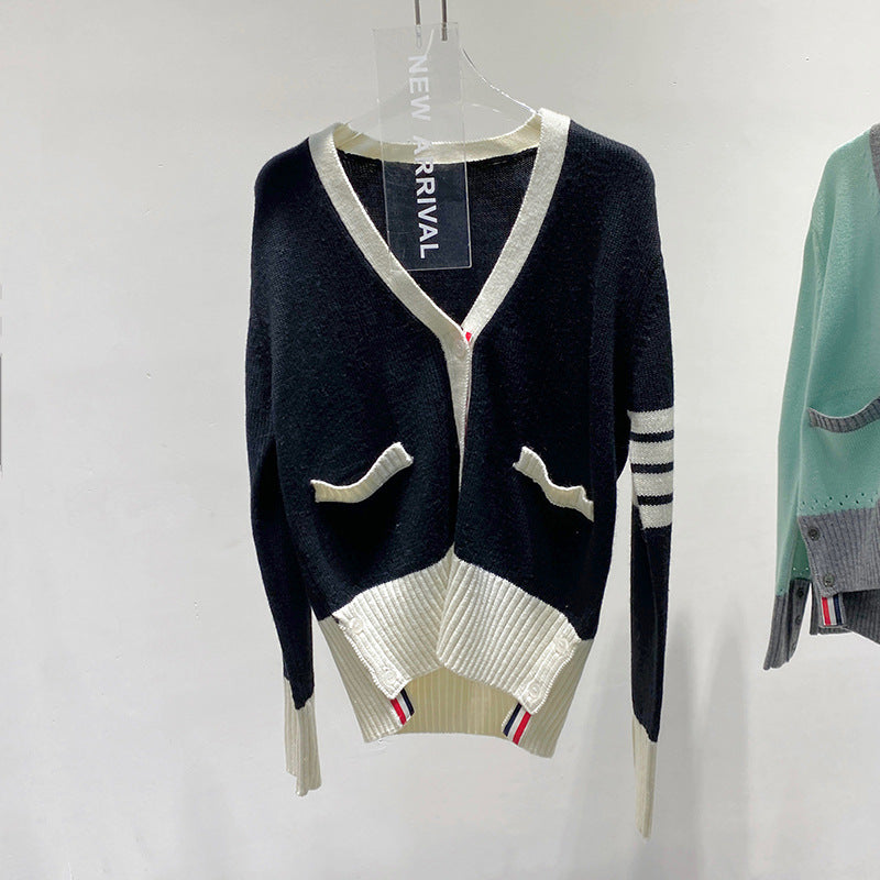 Thom BrowneWomen's Four-Bar Wool Cardigan - Premium Cotton Button-Front Sweater