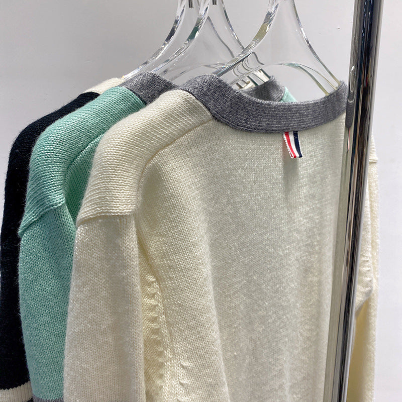 Thom BrowneWomen's Four-Bar Wool Cardigan - Premium Cotton Button-Front Sweater
