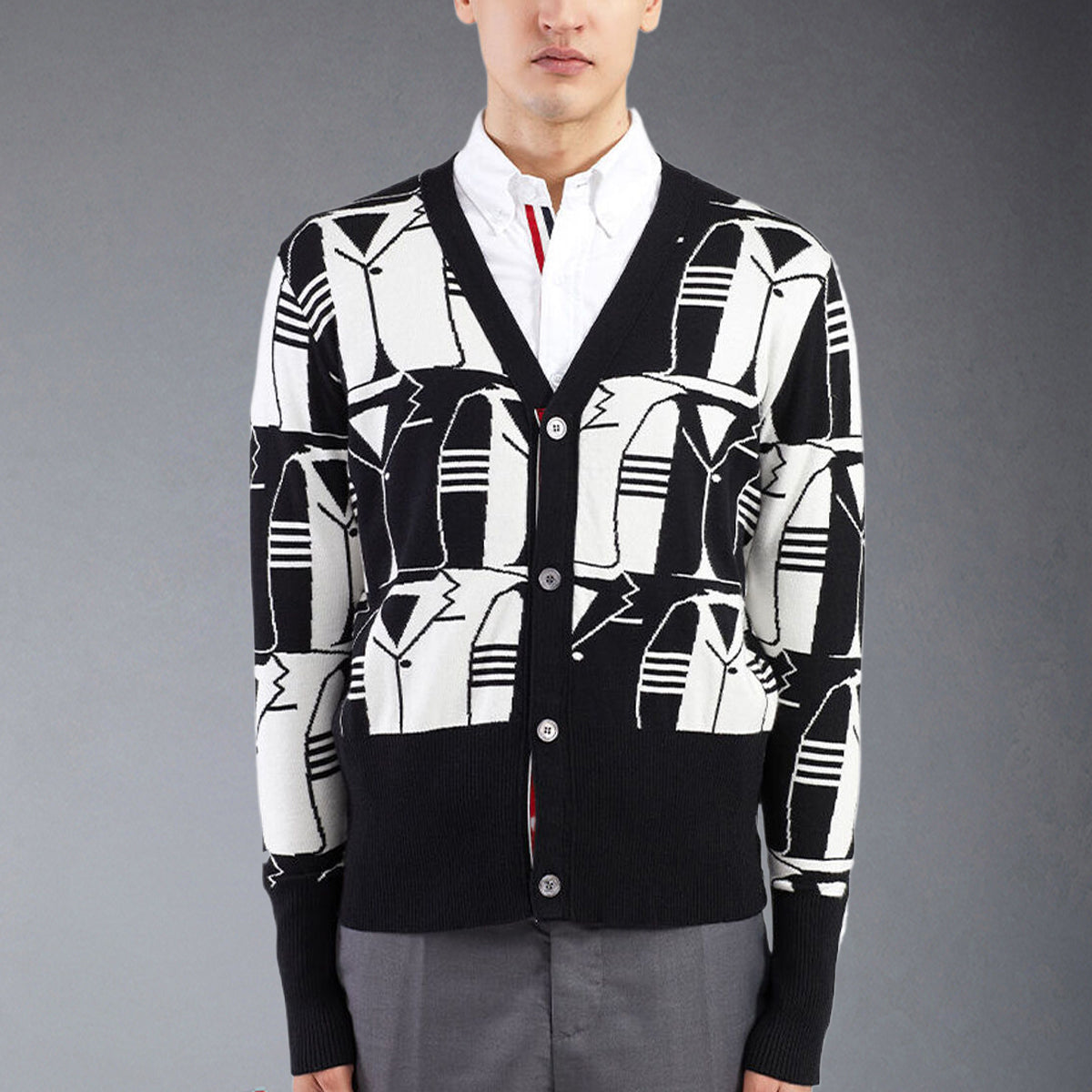 Men's Classic V-Neck Knitted Cardigan with 4-Bar Sleeve Detail