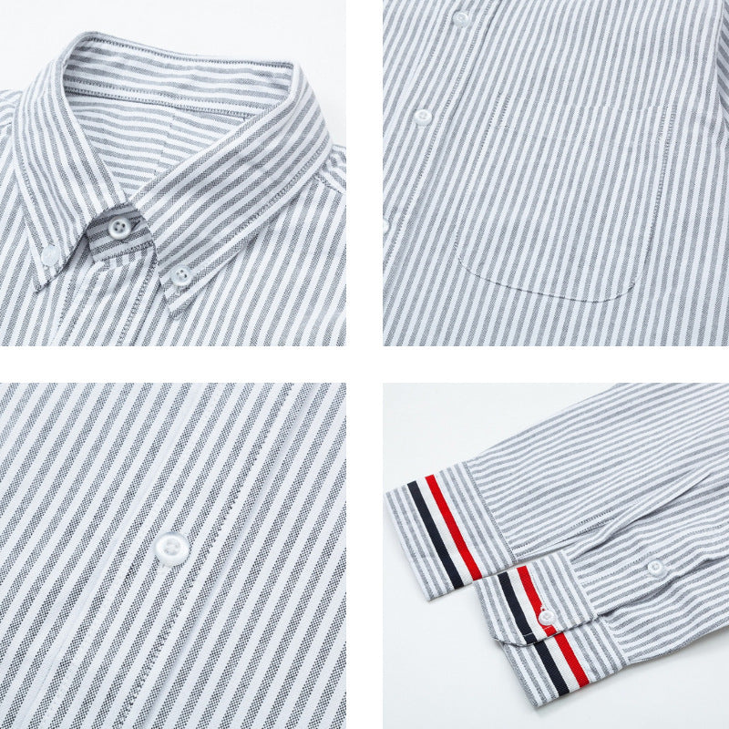 Thom BrownePremium 4-Bar Embroidered Oxford Elastic Shirt