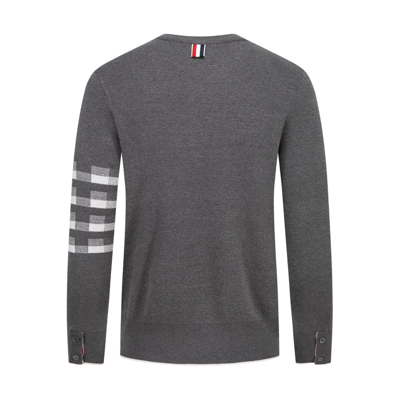 Men's Classic Crew Neck Merino Wool Sweater with 4-Bar Detail