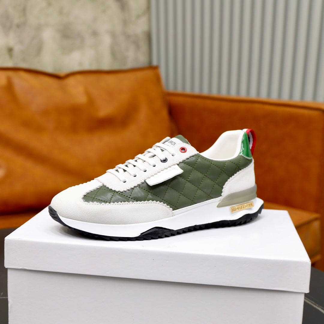 Thom BrowneMen's Premium Leather Sneakers - Handcrafted Cowhide Low-Top Casual Shoes with Grosgrain Detail