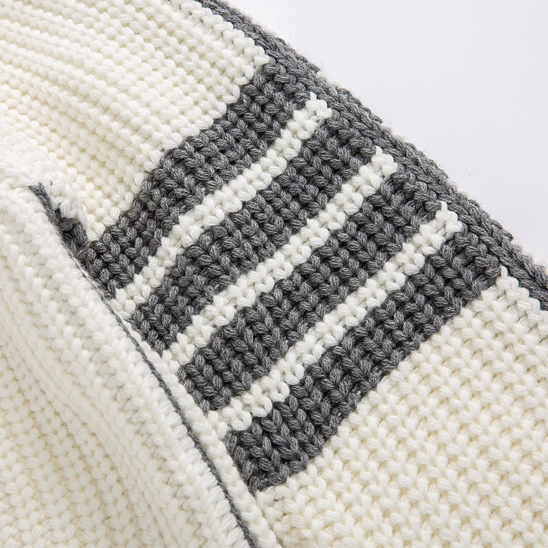 Thom BrowneMen's Classic Crew Neck Merino Wool Sweater with 4-Bar Detail