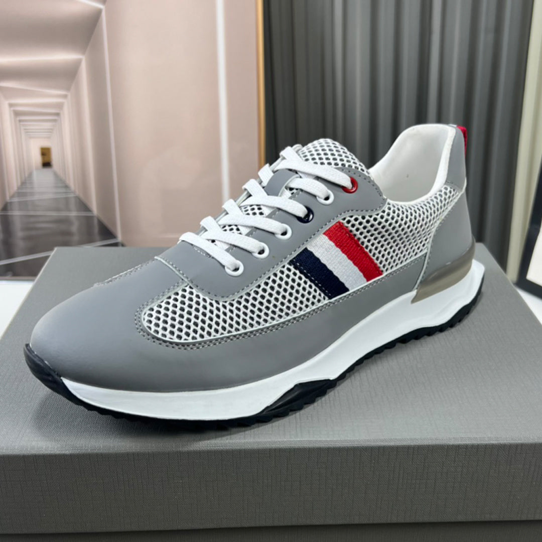 Thom BrowneMen's Premium Leather Sneakers - Handcrafted Cowhide Low-Top Casual Shoes with Grosgrain Detail