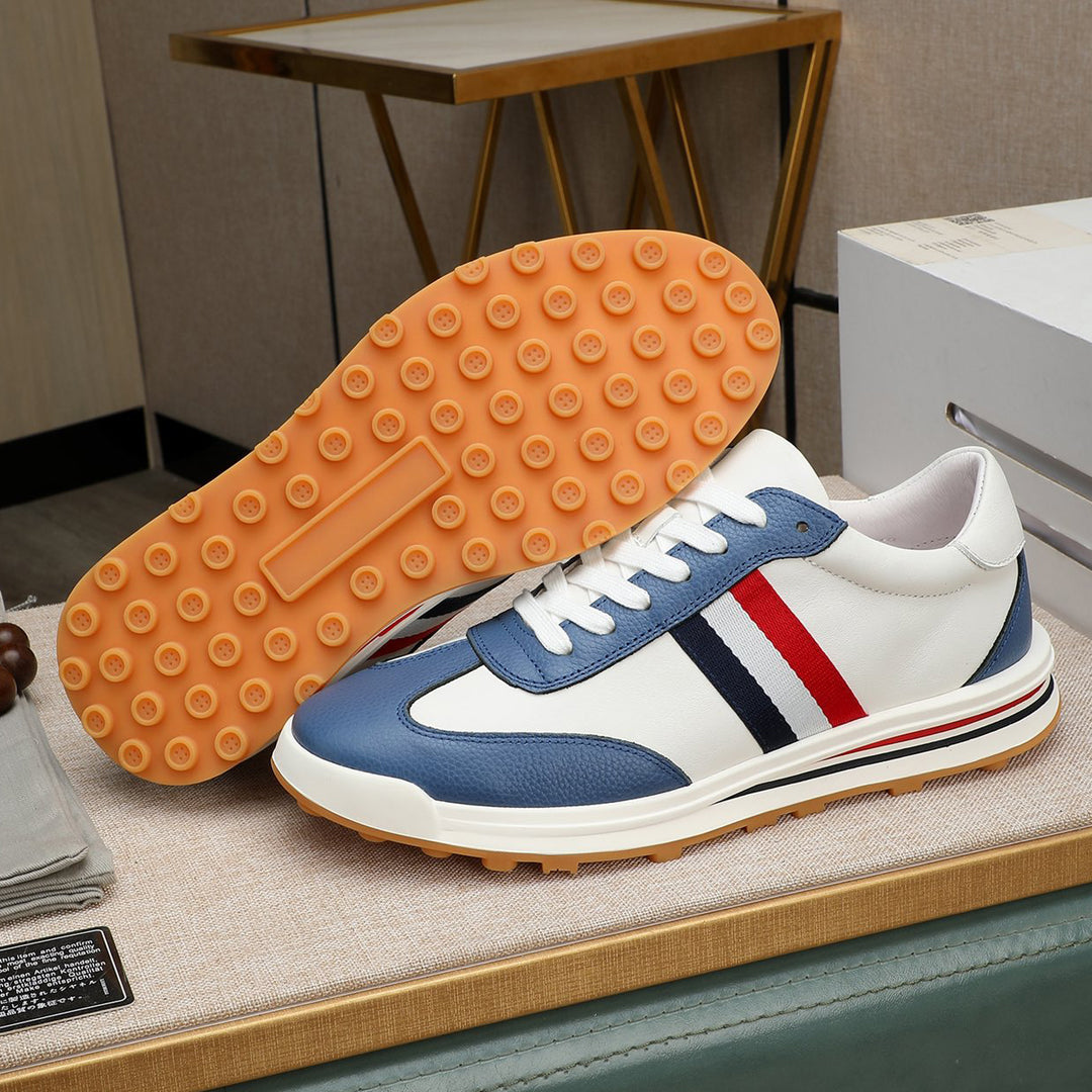 Thom BrowneMen's Premium Leather Sneakers - Handcrafted Cowhide Low-Top Casual Shoes with Grosgrain Detail