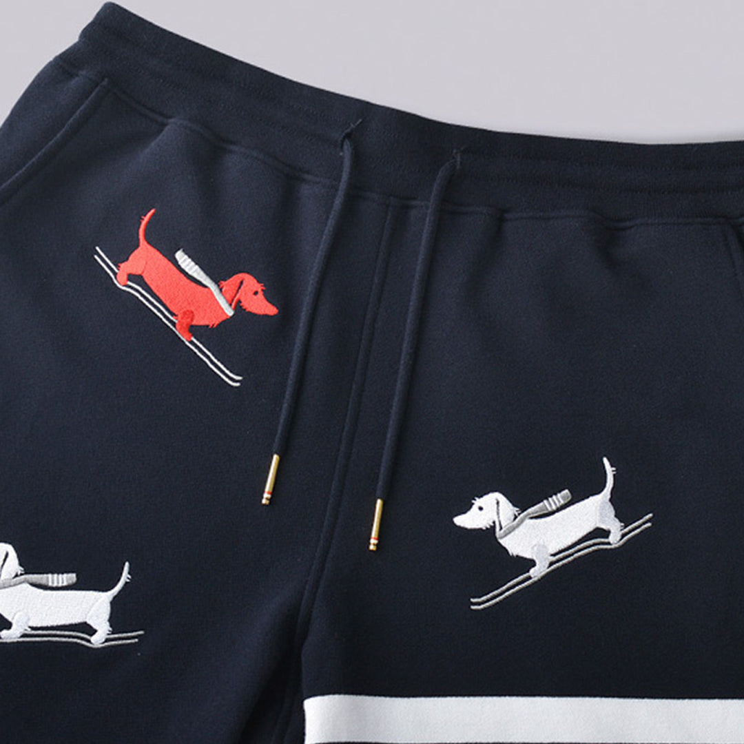 Thom BrowneMen's Embroidery Sports Shorts - 100% Cotton Made in Japan with 4-Bar Detail