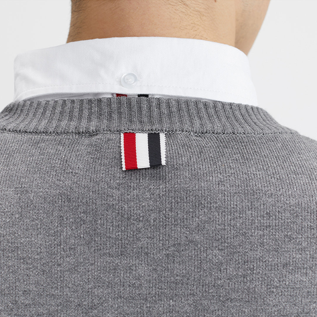 Thom BrowneMen's Classic Crew Neck Merino Wool Sweater with 4-Bar Detail