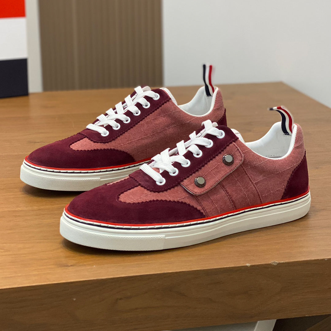 Thom BrowneMen's Premium Leather Sneakers - Handcrafted Cowhide Low-Top Casual Shoes with Grosgrain Detail