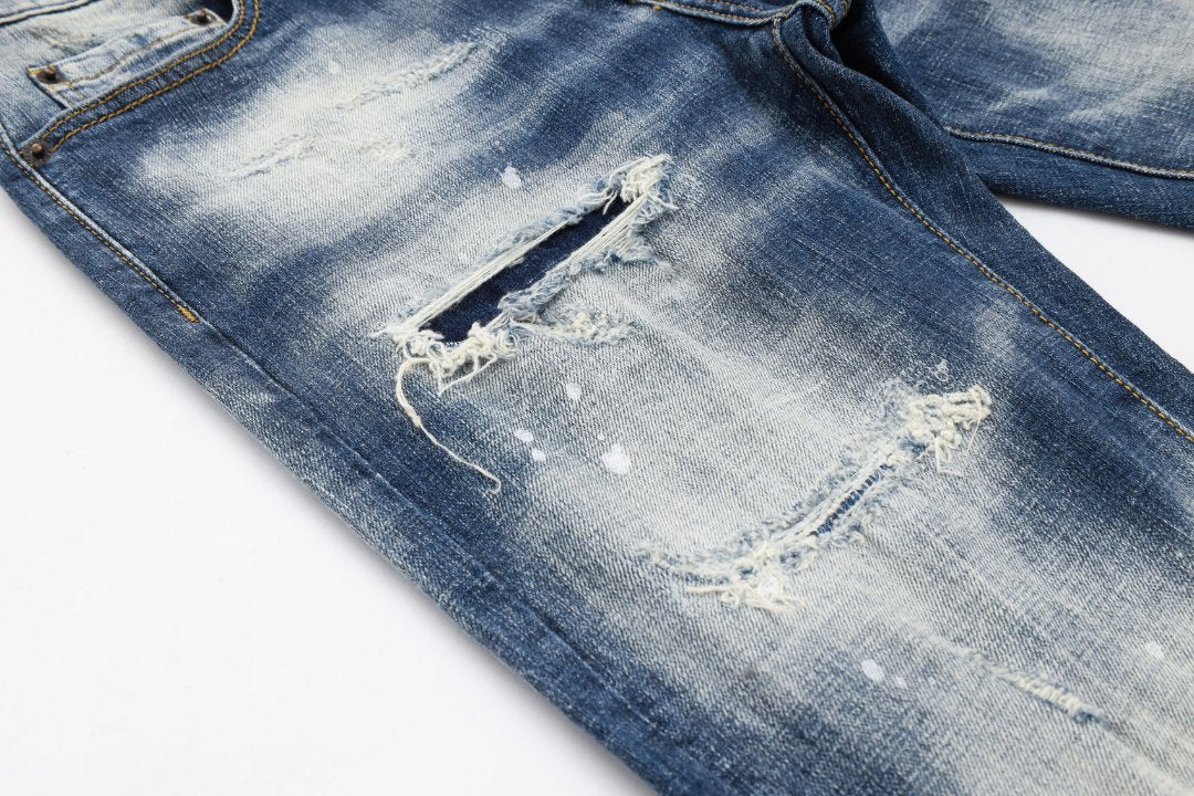 DSQ2 Men's Slim Fit Ripped Jeans – Dark Wash Stretch Denim