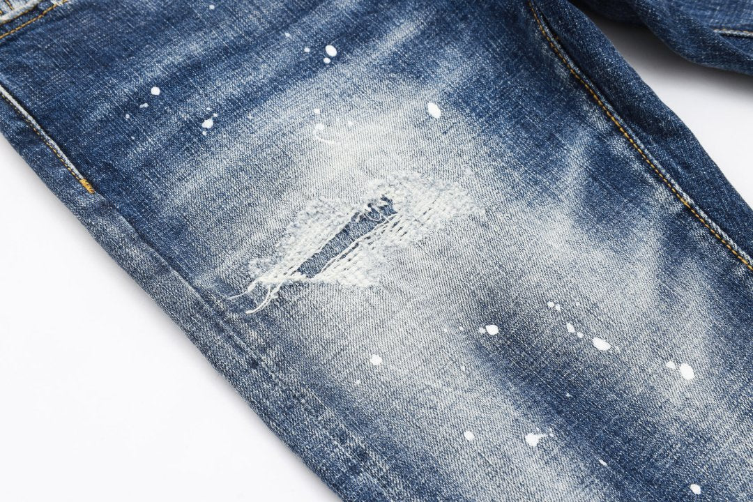 DSQ2 Men's Slim Fit Jeans – Dark Wash Stretch Denim with Logo Label