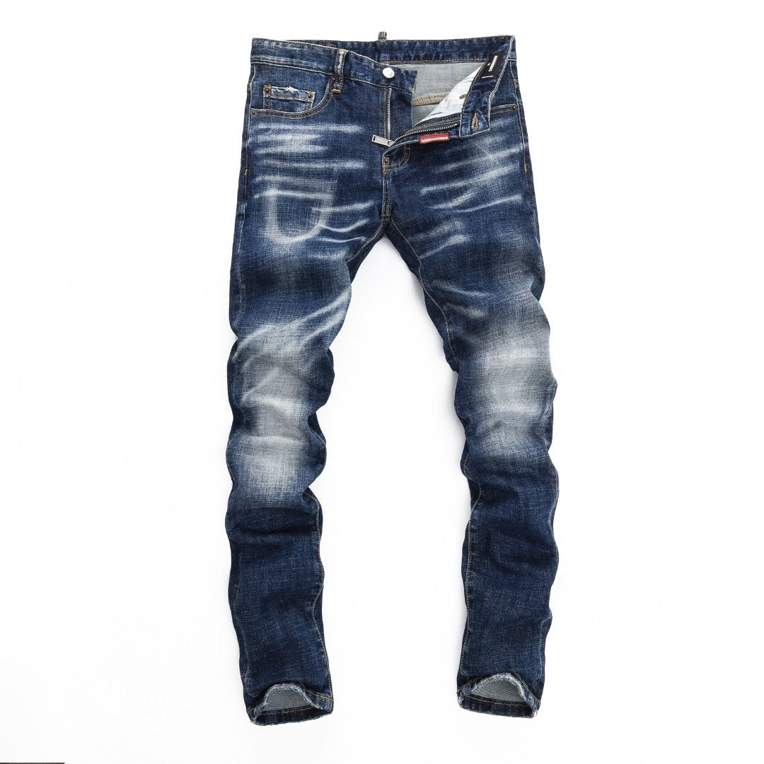 DSQ2 Men's Slim Fit Blue Jeans – Classic Wash Stretch Denim with Sewn-on Logo Detail