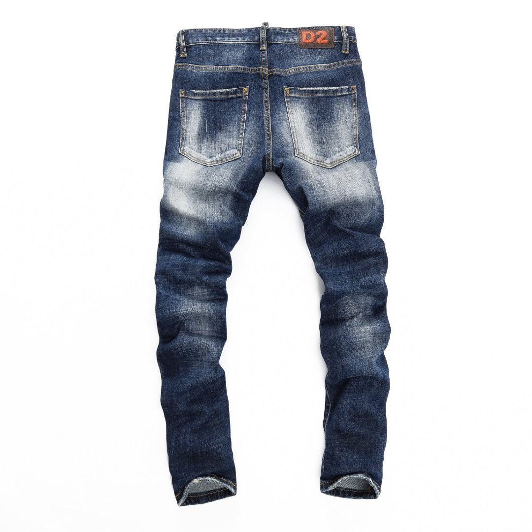 DSQ2 Men's Slim Fit Blue Jeans – Classic Wash Stretch Denim with Sewn-on Logo Detail