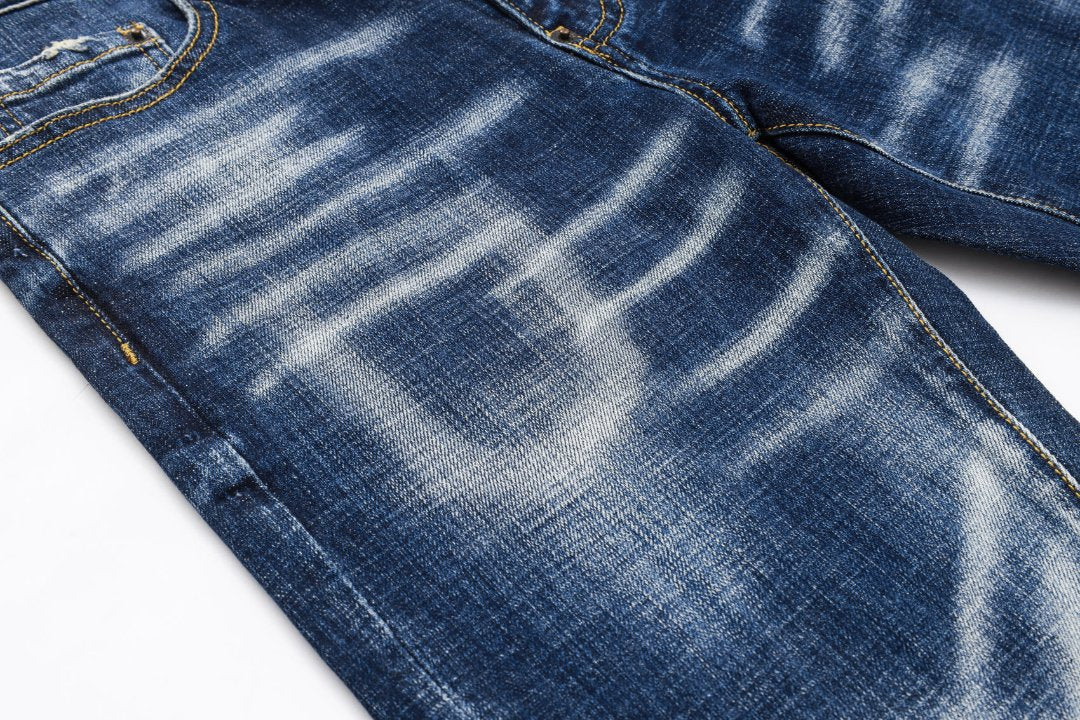 DSQ2 Men's Slim Fit Blue Jeans – Classic Wash Stretch Denim with Sewn-on Logo Detail
