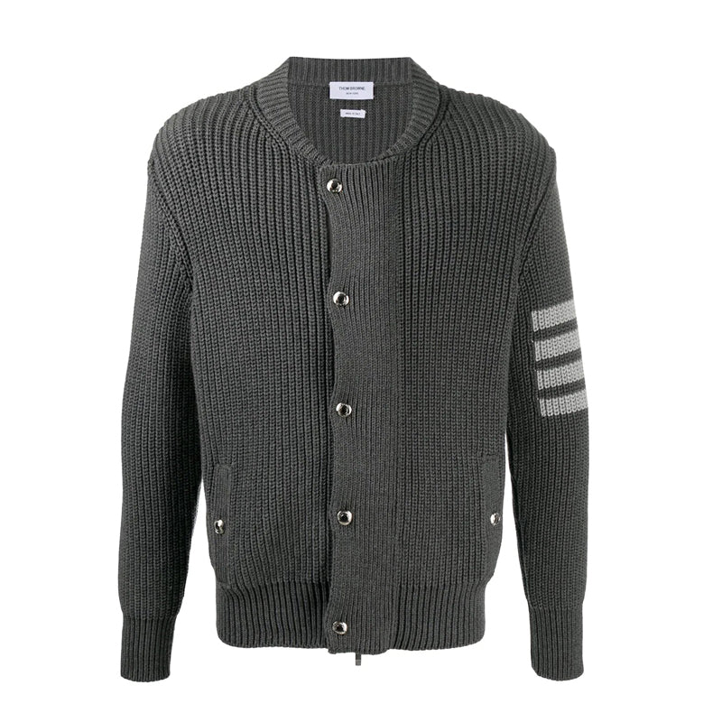 Thom Browne 4-Bar Knitted Zip-Up Sweater Coat