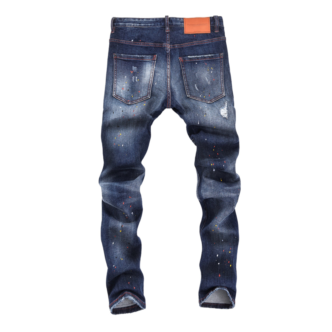 DSQ2 Men's Slim Fit Ripped Jeans – Dark Wash Stretch Denim