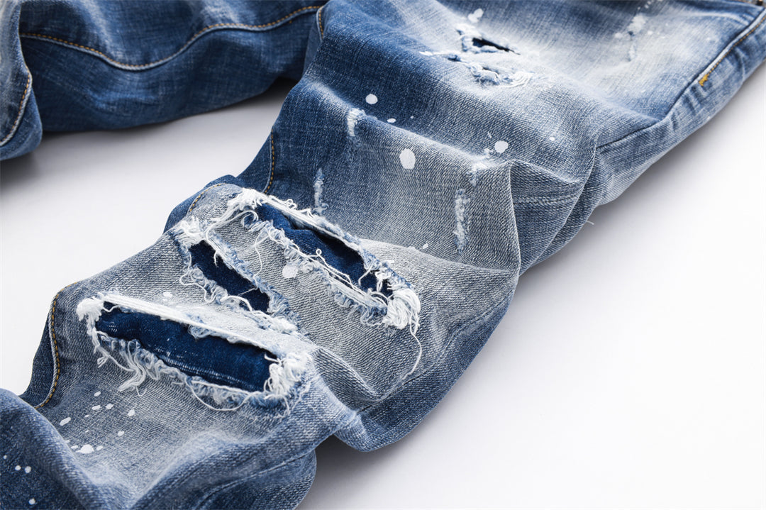 DSQ2 Men's Slim Fit Ripped Jeans – Dark Wash Distressed Stretch Denim