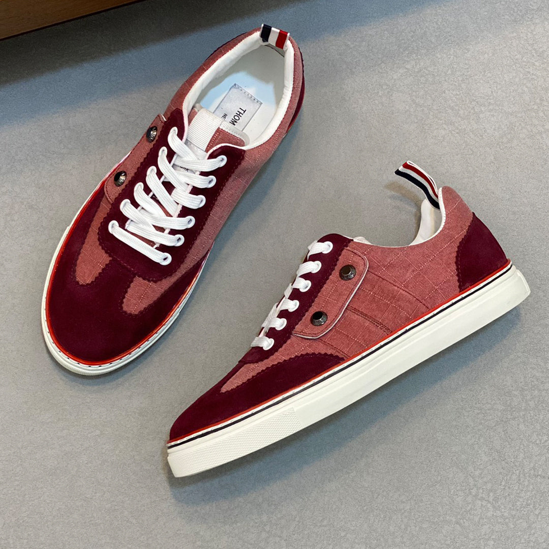 Thom BrowneMen's Premium Leather Sneakers - Handcrafted Cowhide Low-Top Casual Shoes with Grosgrain Detail