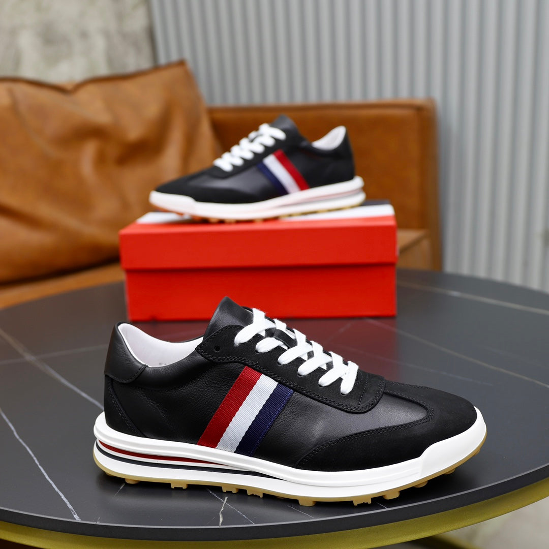 Thom BrowneMen's Classic Leather Sneakers - Premium Cowhide Low-Top Casual Shoes with Grosgrain Detail