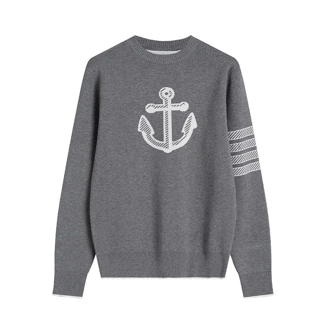 Thom BrowneMen's Classic Crew Neck Merino Wool Sweater with 4-Bar Detail