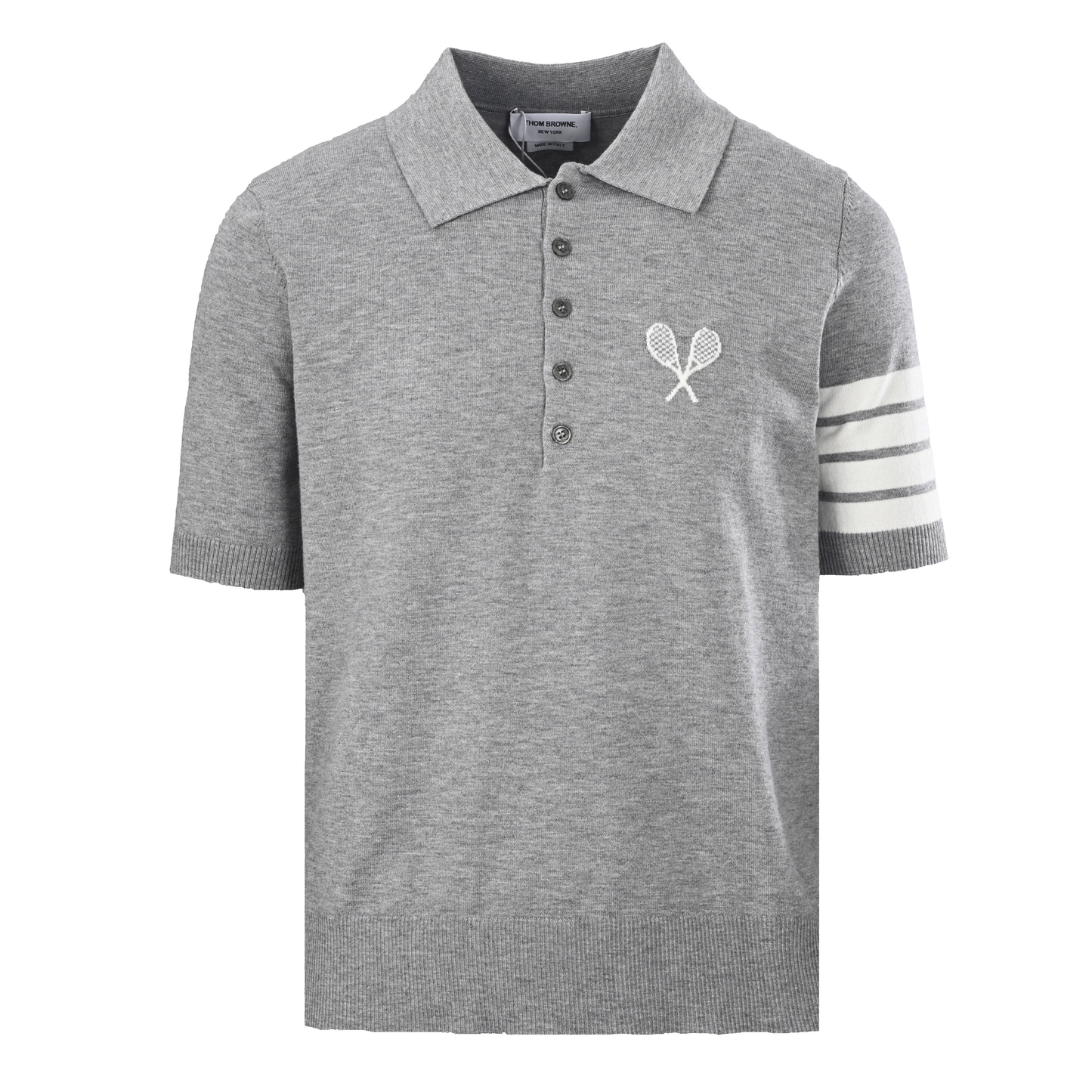 Thom Browne Men's Racket-Embroidered Knitted Polo Shirt