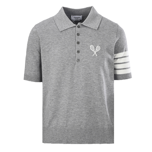 Thom Browne Men's Racket-Embroidered Knitted Polo Shirt