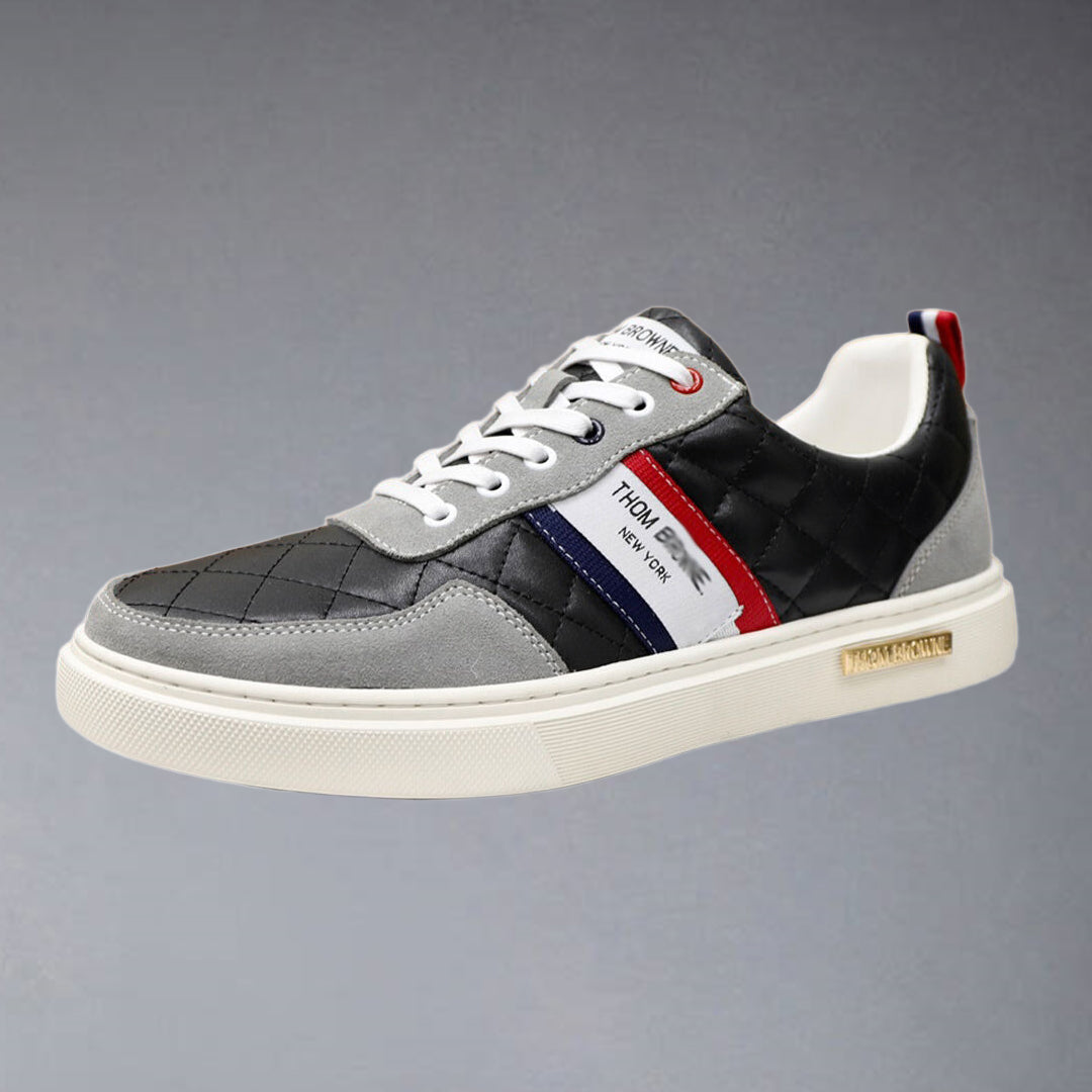 Thom BrowneMen's Premium Leather Sneakers - Handcrafted Cowhide Low-Top Casual Shoes with Grosgrain Detail