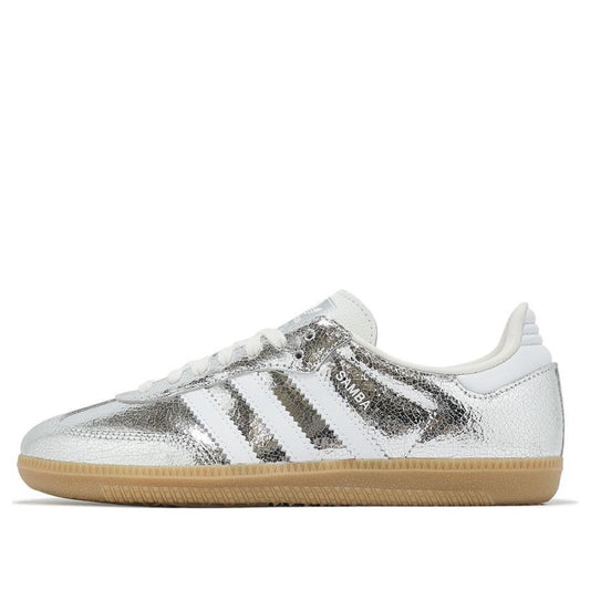 Womens adidas Samba OG Silver Metallic Cracked Leather JR0035