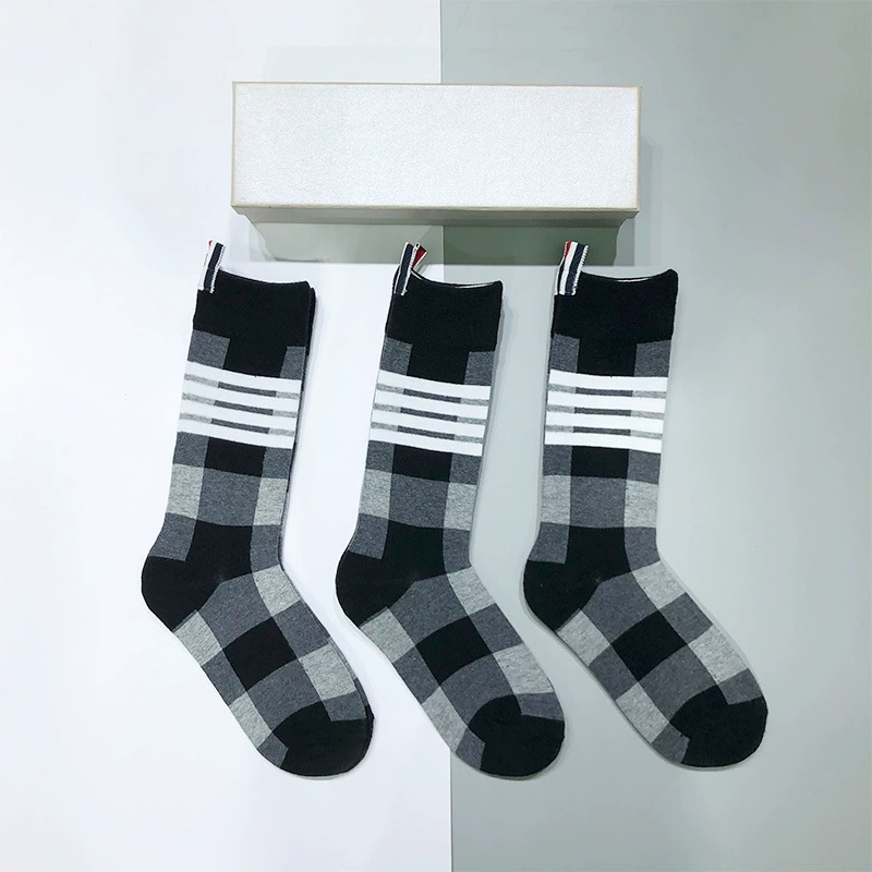 Thom BrownePremium Four-Stripe Checkered Socks - 3-Pair Value Pack