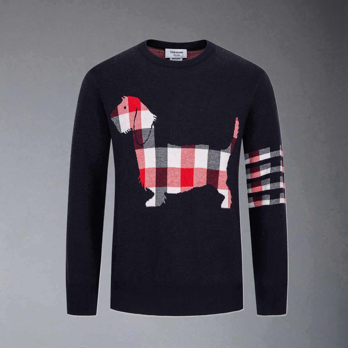 Men's Classic Crew Neck Merino Wool Sweater with 4-Bar Detail