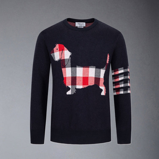 Men's Classic Crew Neck Merino Wool Sweater with 4-Bar Detail