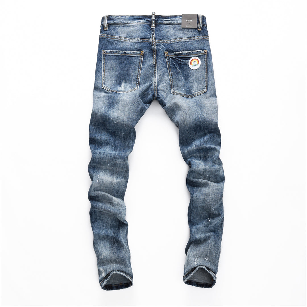 DSQ2 Men's Slim Fit Ripped Jeans – Dark Wash Stretch Denim