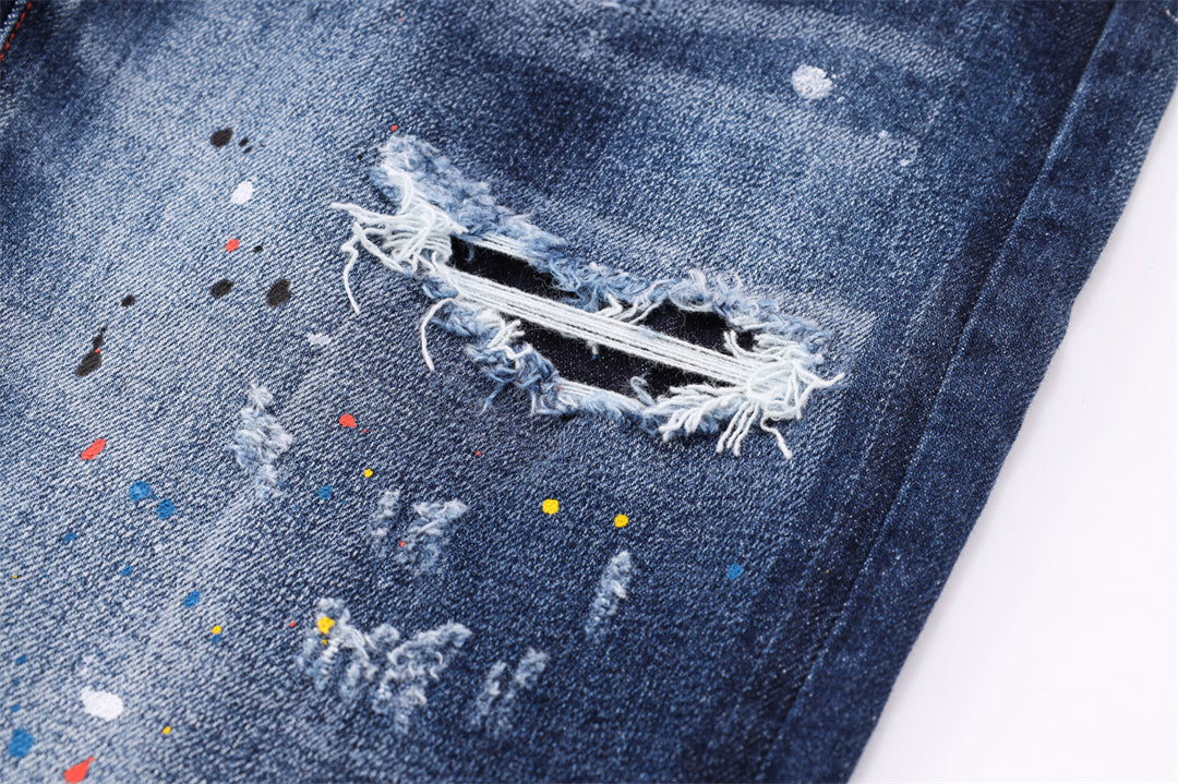 DSQ2 Men's Slim Fit Ripped Jeans – Dark Wash Stretch Denim