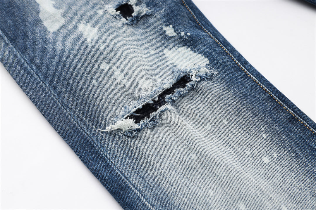 DSQ2 Men's Slim Fit Ripped Jeans – Dark Wash Distressed Denim