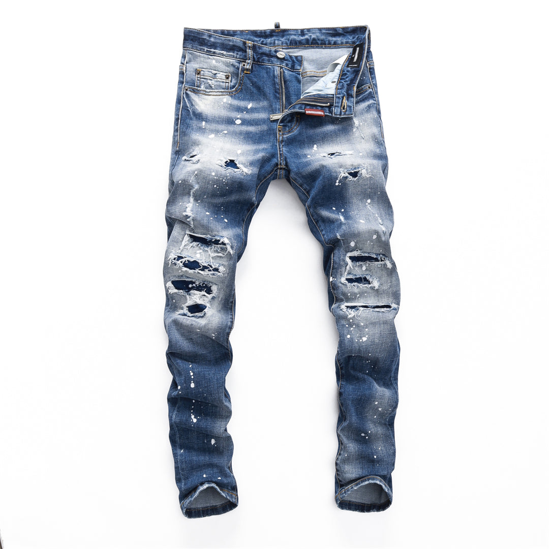 DSQ2 Men's Slim Fit Ripped Jeans – Dark Wash Distressed Stretch Denim