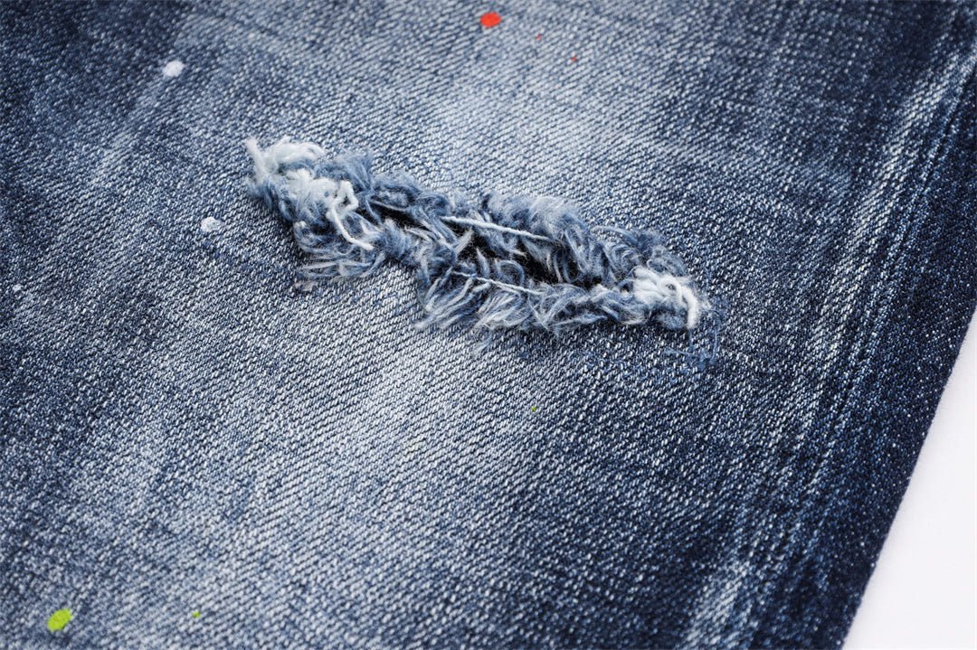 DSQ2 Men's Slim Fit Paint Splatter Jeans – Dark Wash Stretch Denim