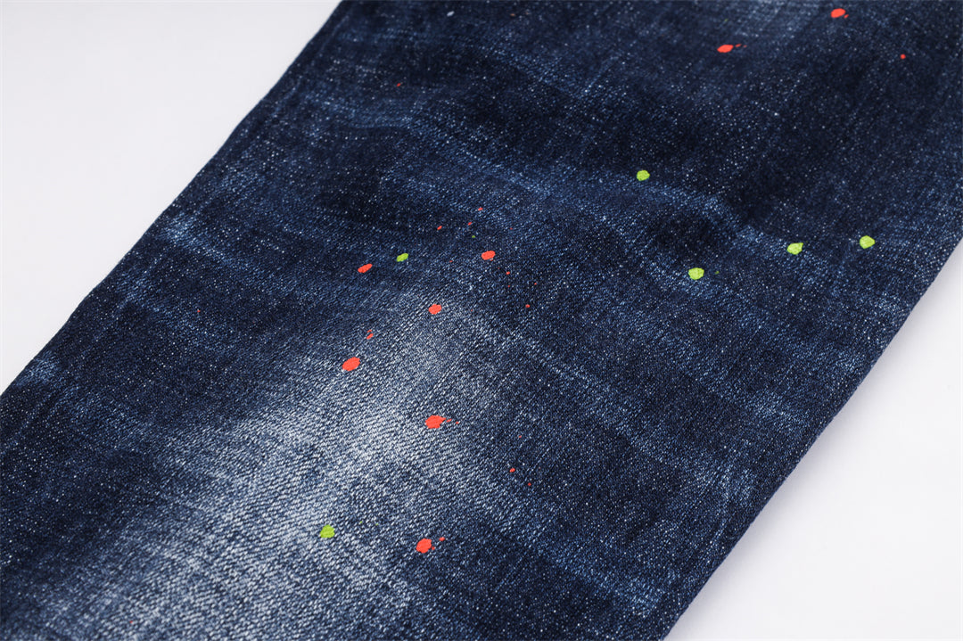 DSQ2 Men's Slim Fit Paint Splatter Jeans – Dark Wash Stretch Denim