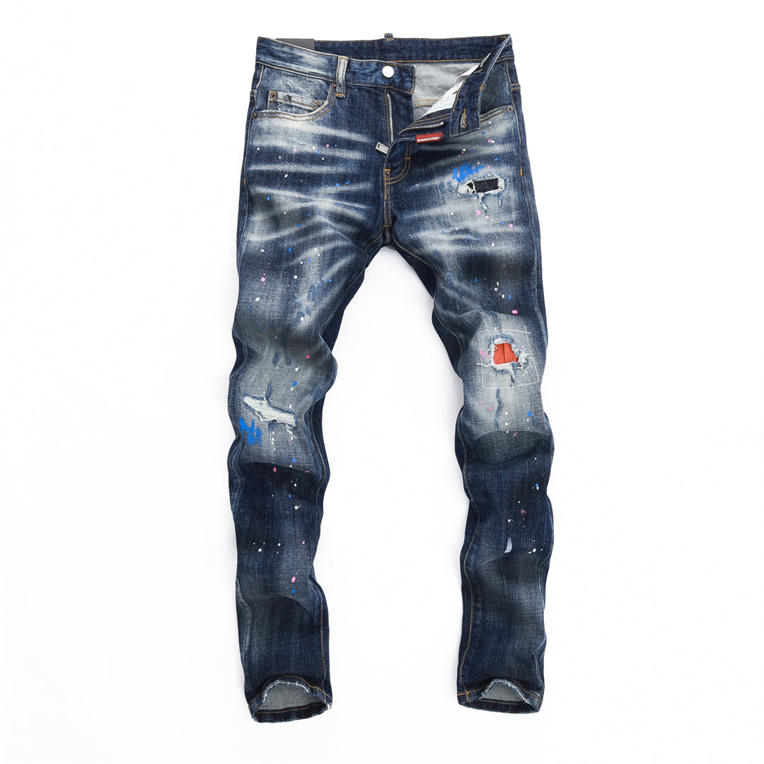 DSQ2 Men's Slim Fit Ripped Jeans – Dark Wash Stretch Denim