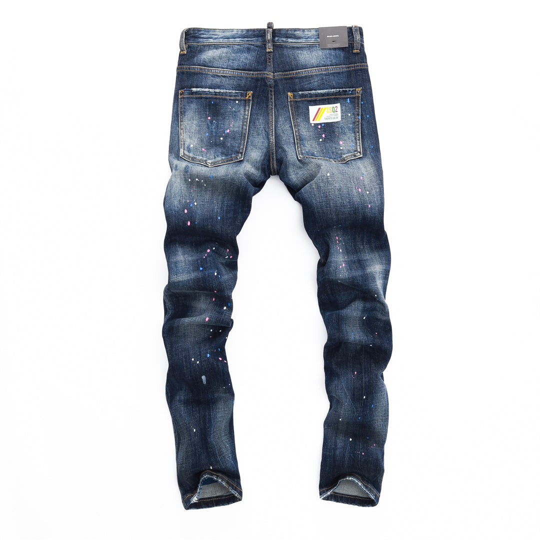 DSQ2 Men's Slim Fit Ripped Jeans – Dark Wash Stretch Denim