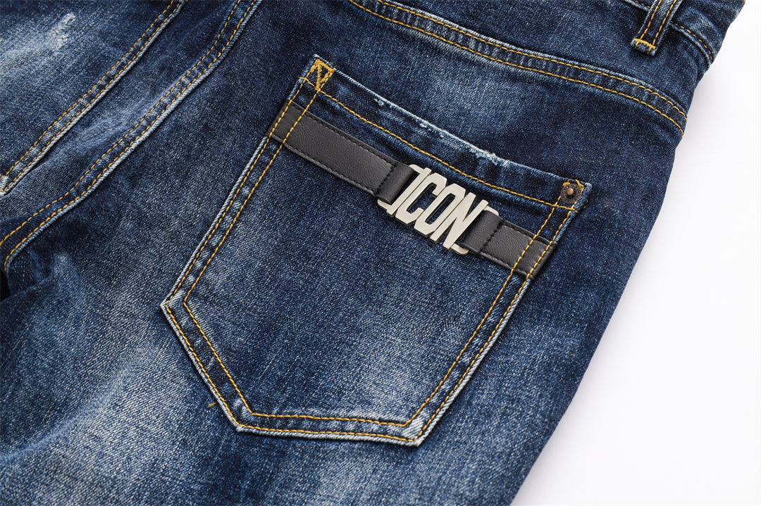 DSQ2 Men's Slim Fit Ripped Jeans – Dark Wash Stretch Denim