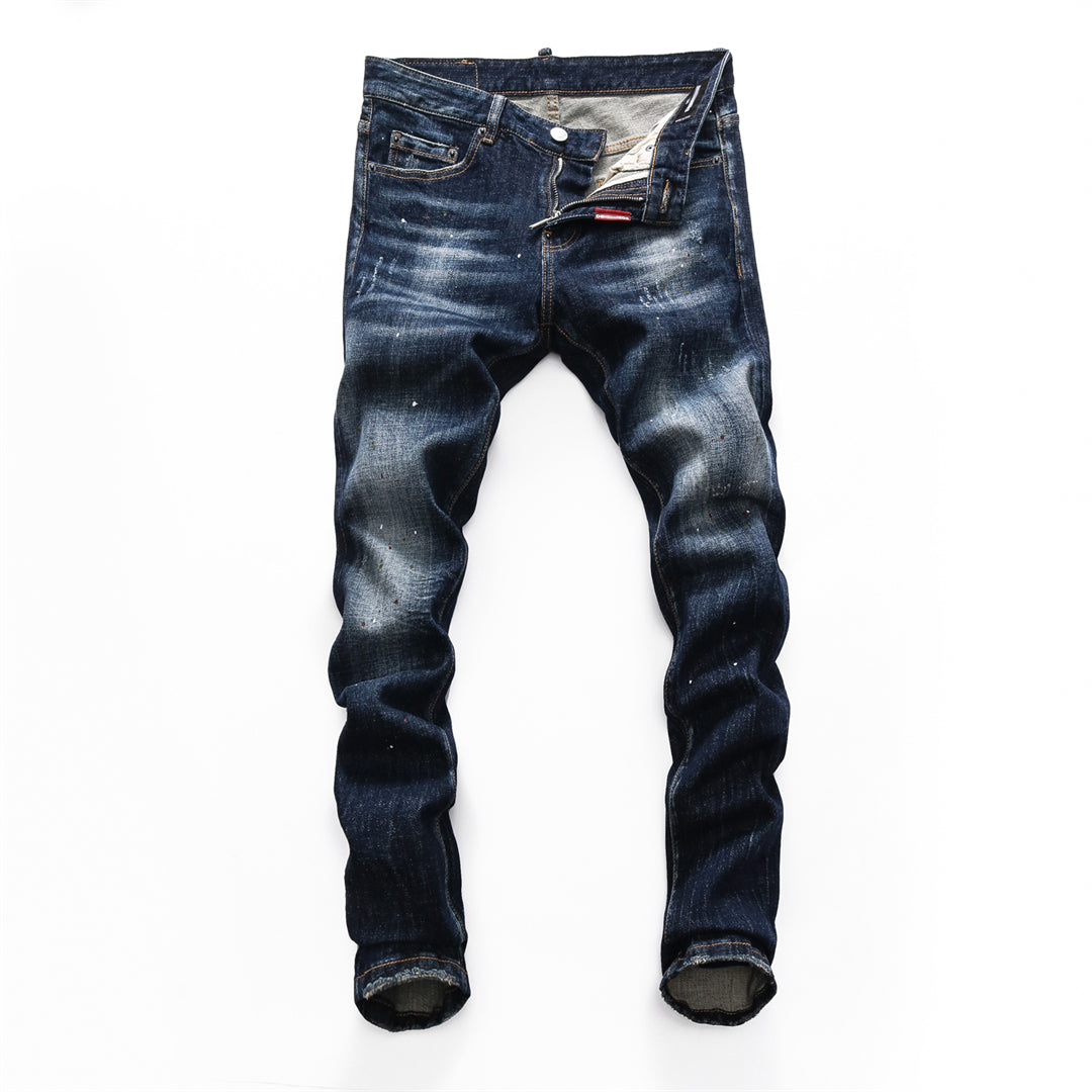 DSQ2 Men's Slim Fit Dark Wash Jeans – Stretch Denim with Sewn-on Logo Detail