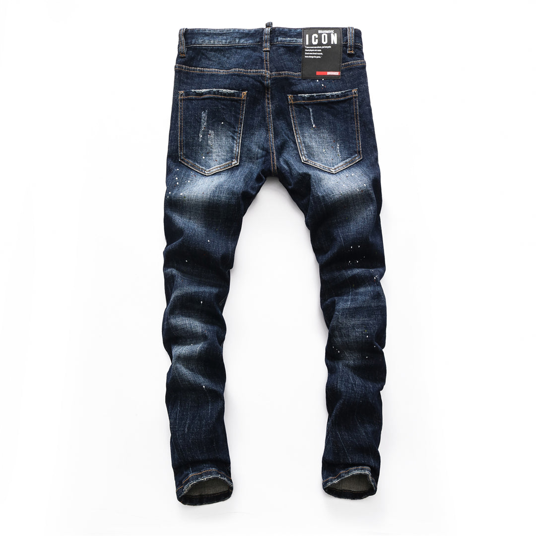 DSQ2 Men's Slim Fit Dark Wash Jeans – Stretch Denim with Sewn-on Logo Detail