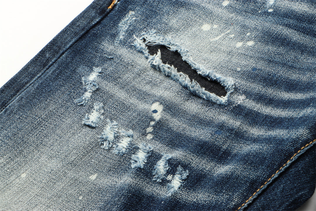DSQ2 Men's Paint Splatter Slim Fit Jeans – Dark Wash Stretch Denim