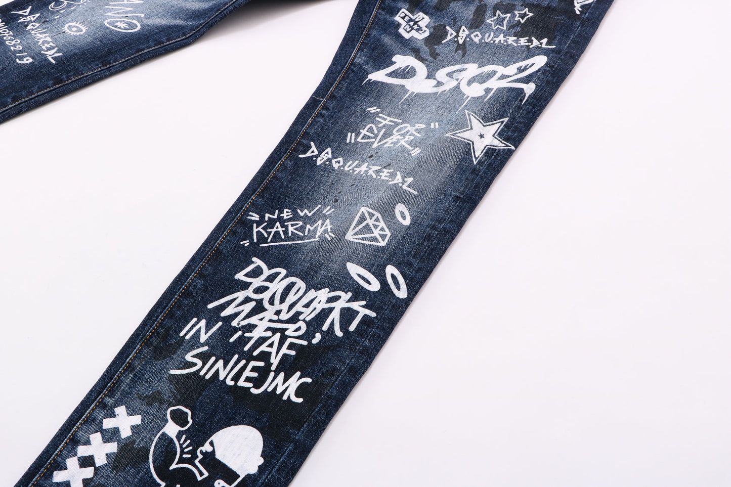 DSQ2 Men's Slim Fit Graffiti Jeans – Dark Wash Stretch Denim