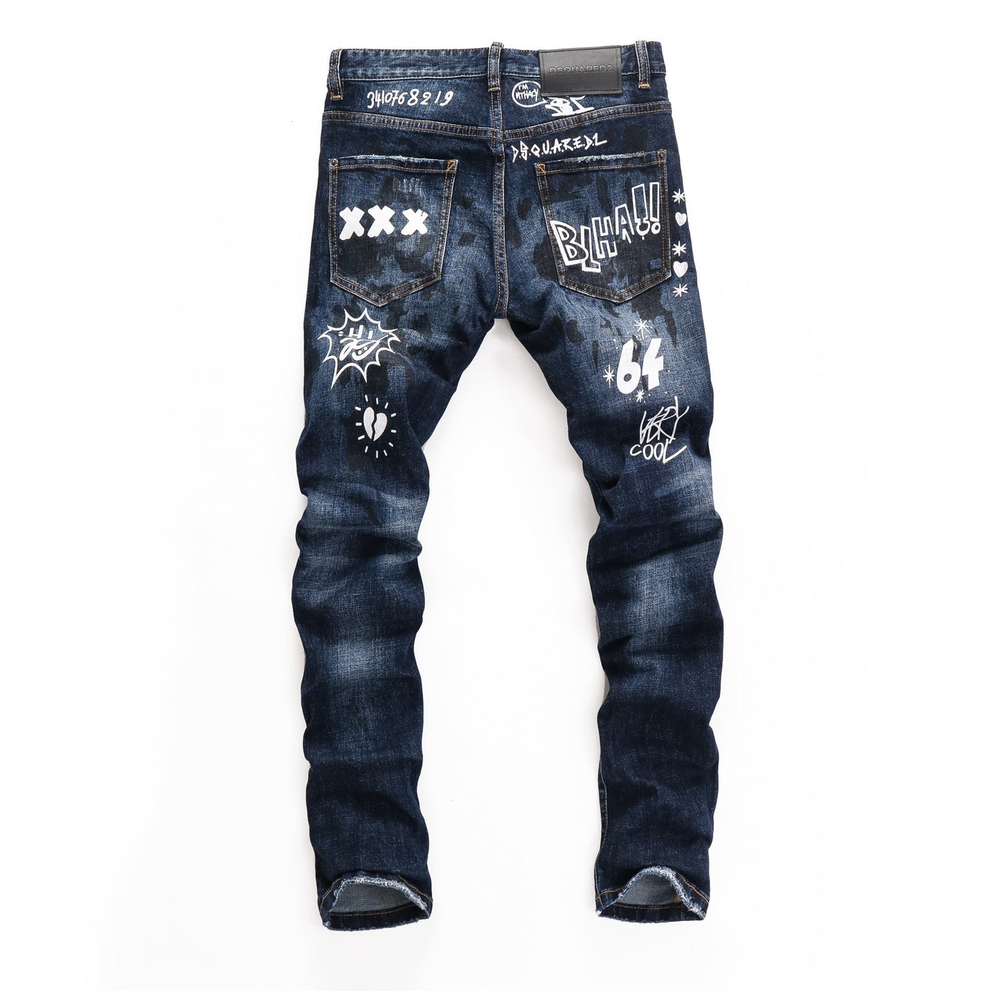 DSQ2 Men's Slim Fit Graffiti Jeans – Dark Wash Stretch Denim