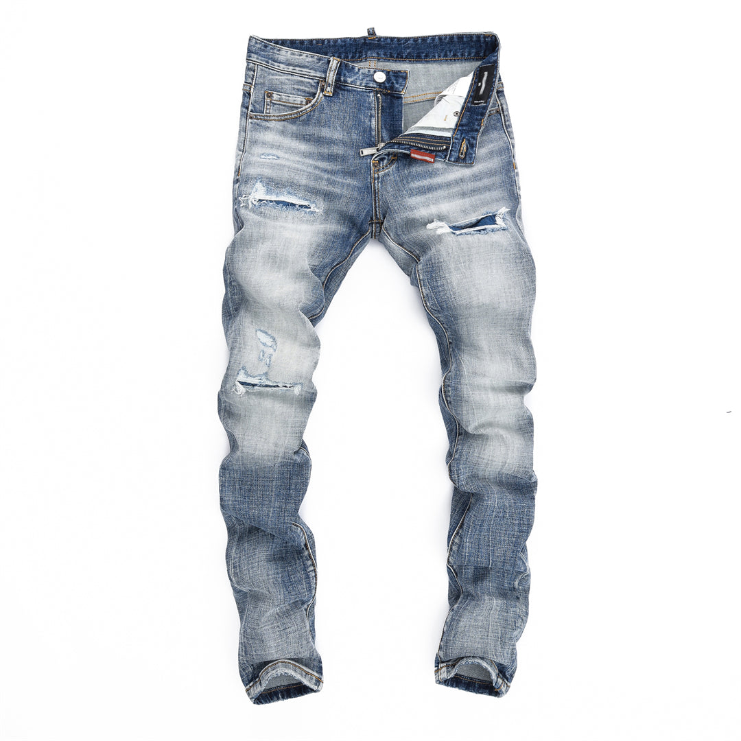 DSQ2 Men's Slim Fit Ripped Jeans – Dark Wash Stretch Denim