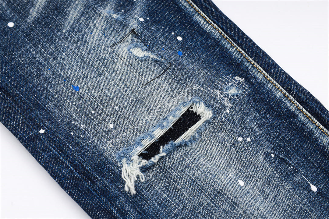 DSQ2 Men's Slim Fit Ripped Jeans – Dark Wash Stretch Denim