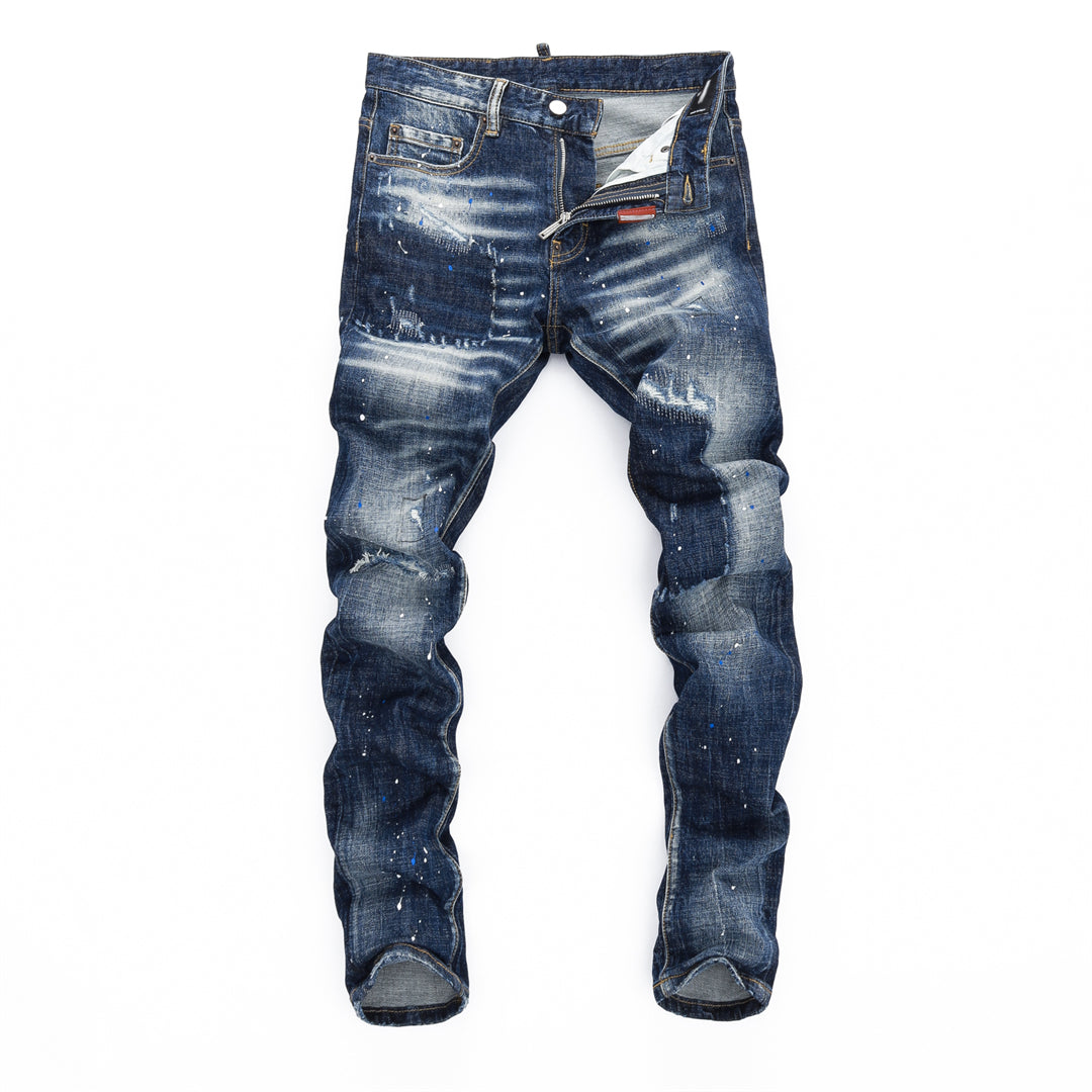 DSQ2 Men's Slim Fit Ripped Jeans – Dark Wash Stretch Denim