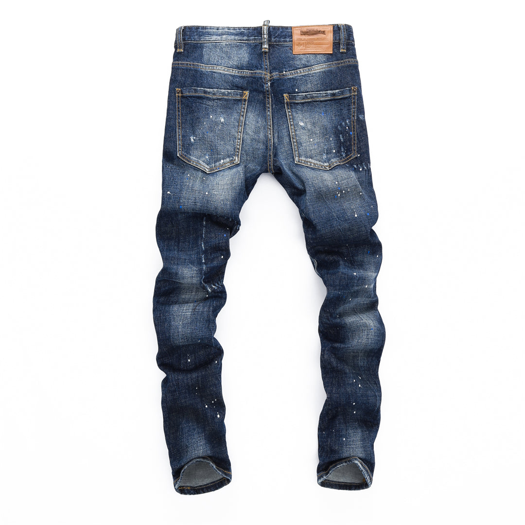 DSQ2 Men's Slim Fit Ripped Jeans – Dark Wash Stretch Denim